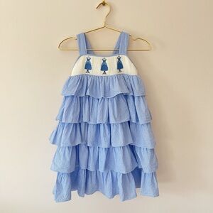 HAND SMOCKED VGUC Smocked Cinderella Micro Gingham Tiered Heirloom Dress